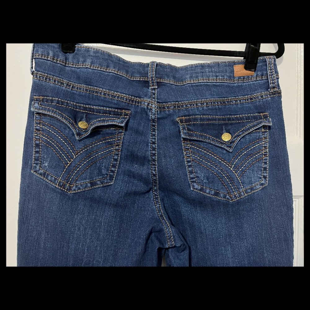 Seven7 Womens Indigo Embroidered Flap Pocket High Rise Bootcut Jeans Sz 14 EUC